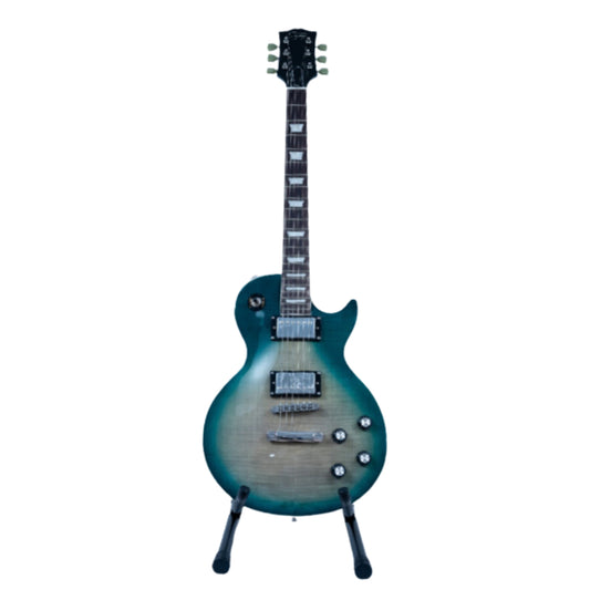 ENJOY Azure Electric Guitar, showcasing its blue-to-green gradient finish, chrome hardware, and dual humbucker pickups.