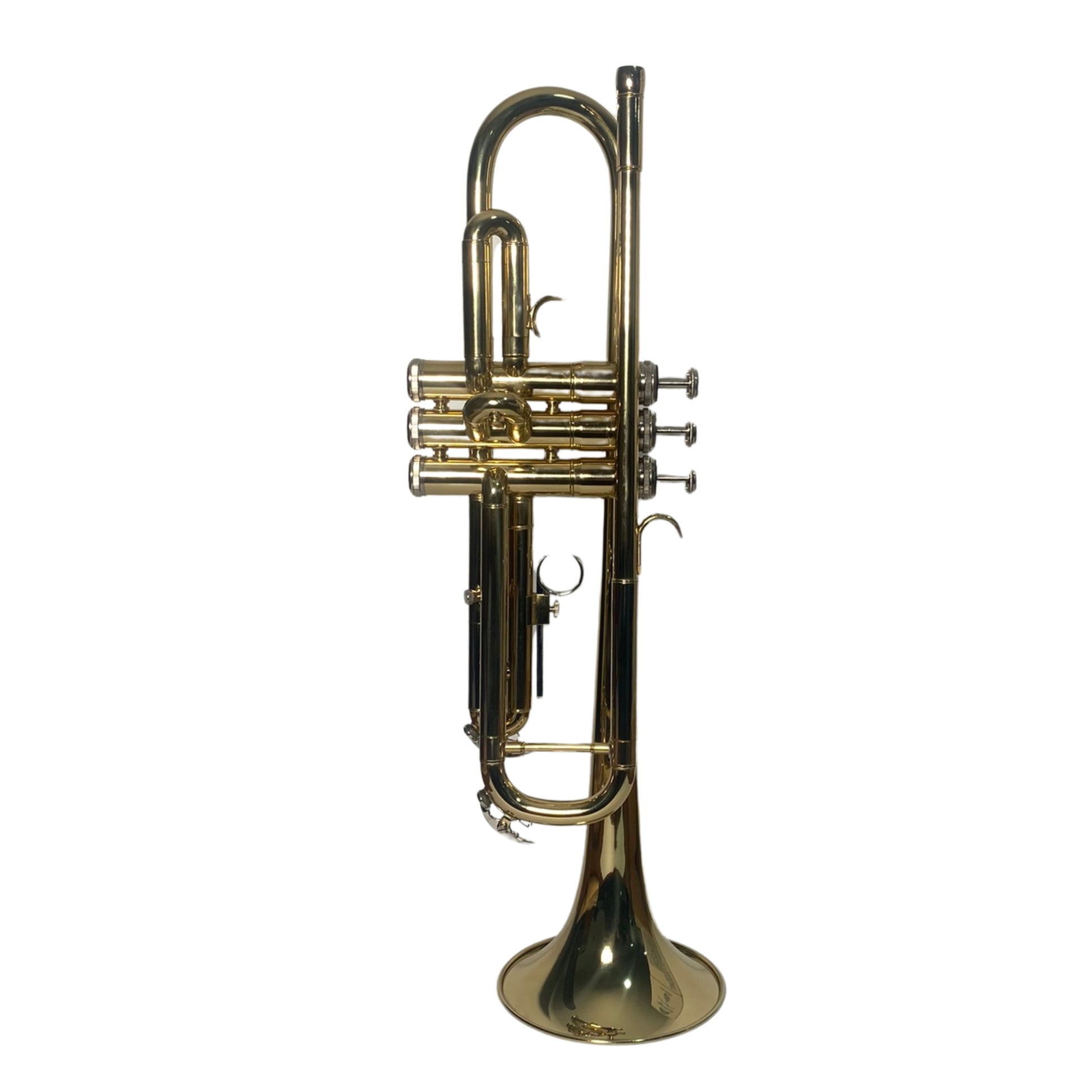 LAMI Brass Gold Trumpet Model-2, full view, with polished brass finish and three-valve design