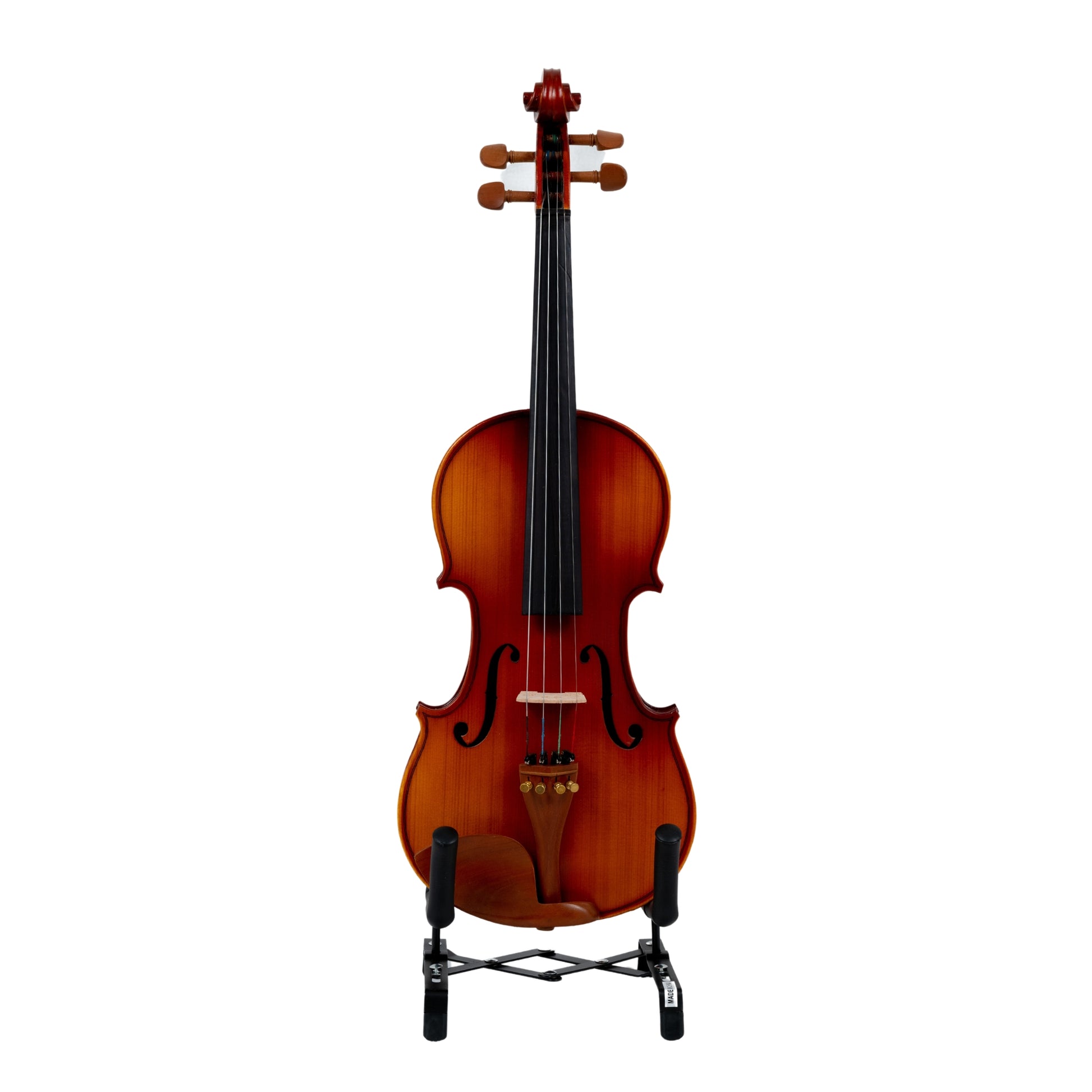 Front view of the LAMI Opus Brown Violin Model-10 featuring a solid spruce top and fine ebony fingerboard.