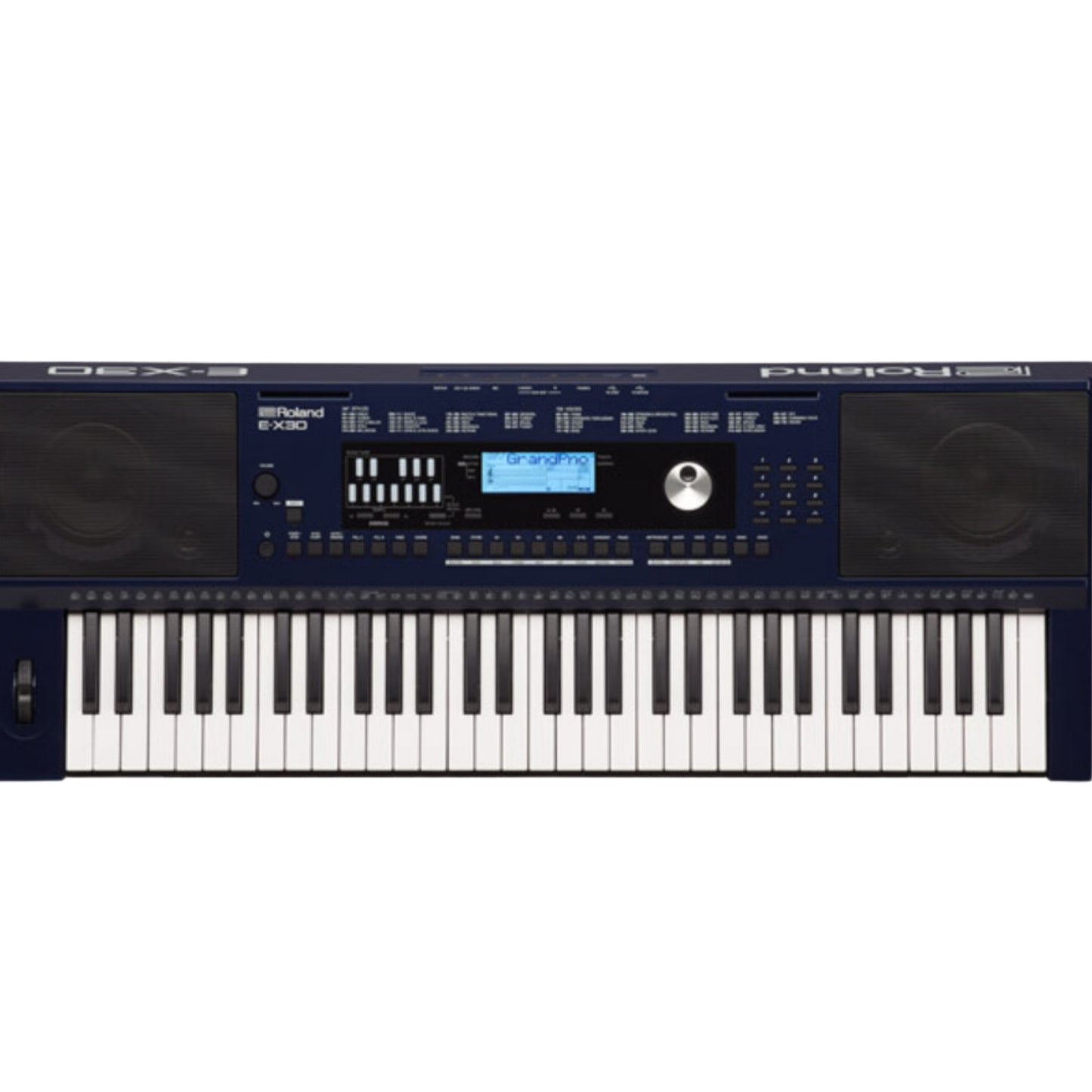 Roland E-X30 Arranger Keyboard with Accompaniment Feature: Close-up of the E-X30’s arranger function, showcasing the interactive accompaniment styles available for creating full-band performances.